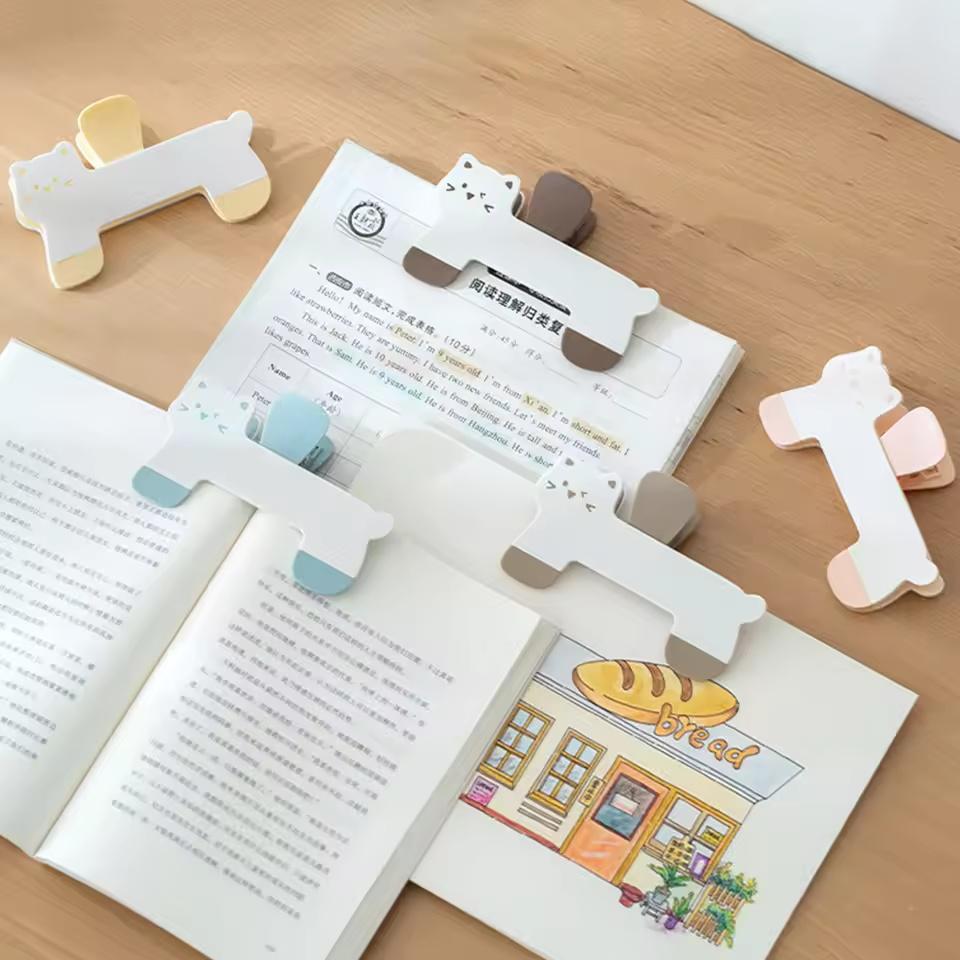Cat Shape Plastic Book Clip Cartoon Reading Auxiliary Fixed Book Clip Bookmark Creative Design Practical Bookstore Note Clip