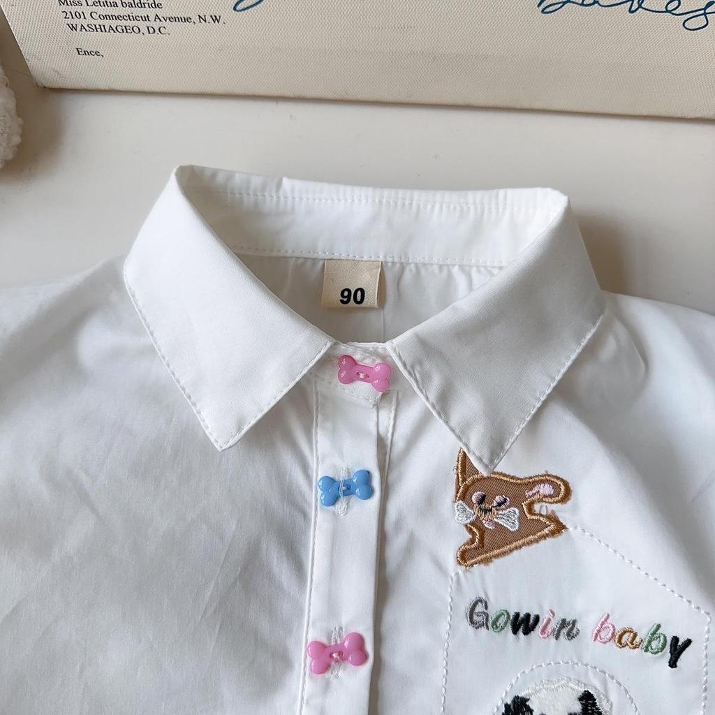 Girls' Cartoon Puppy Two-Piece Set: Shirt & Pleated Skirt with Tie - Mori Girl Style