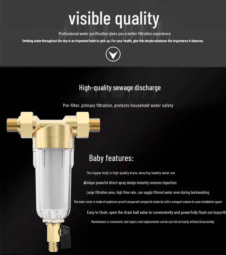 Universal Pre-filter Water Purifier with Central Backwash for Household Use