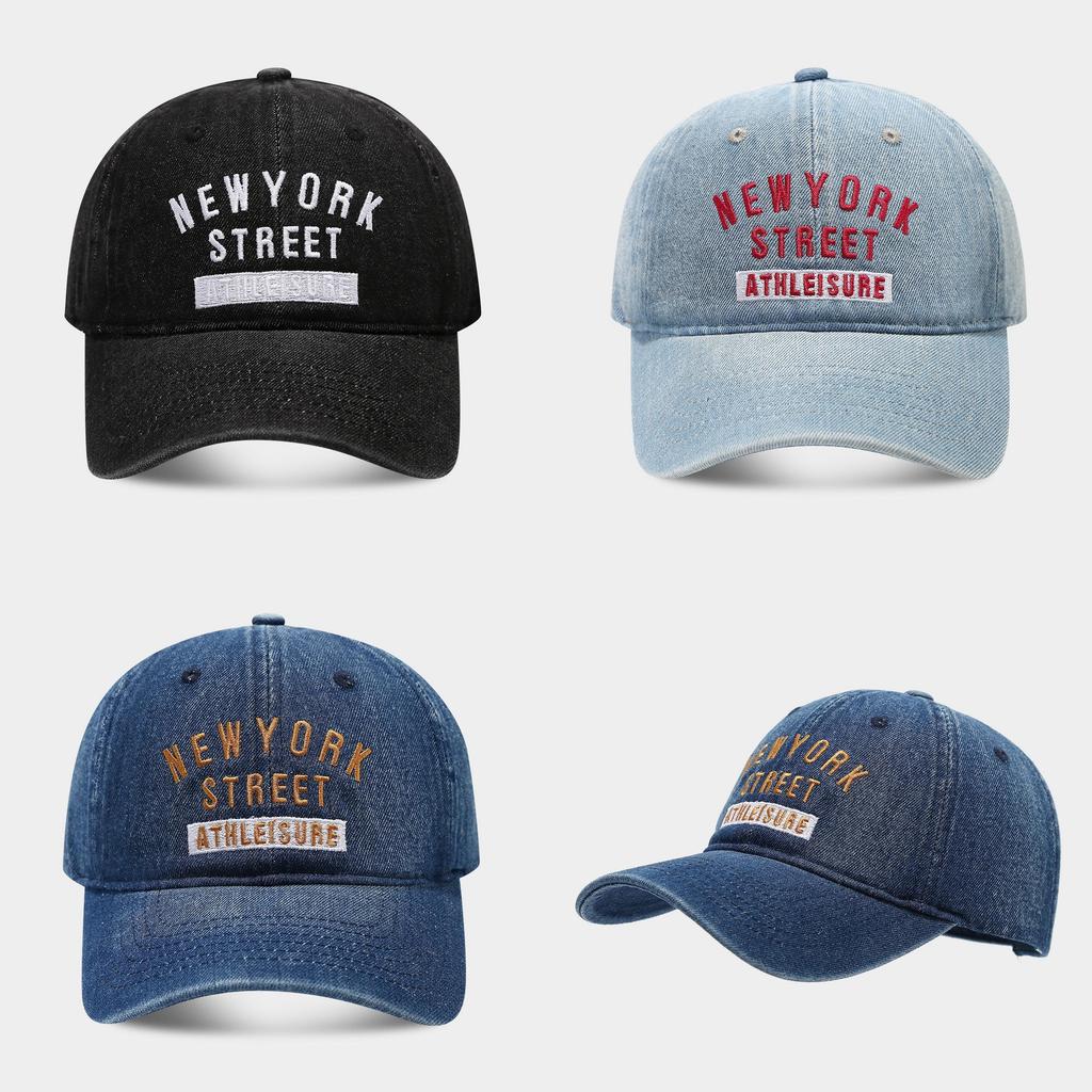 Denim Baseball Cap With Embroidered Letters For Outdoor Sun Protection