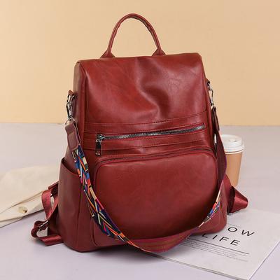 PU Soft Leather Feeling Backpack Large Capacity Female Bag Anti-theft Simple Travel Bag Light Leisure School Bag