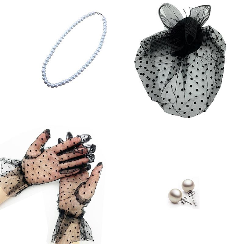 1920S Prom Spotted Headgear Veil Set Vintage Prom Gloves Combination