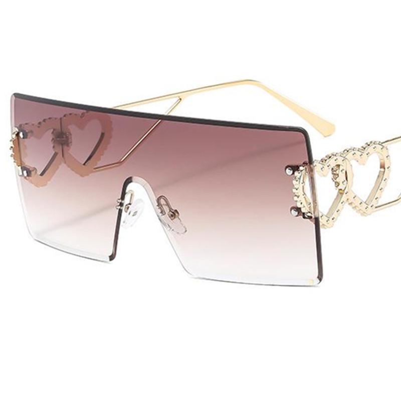 

NEW Sun Glasses Rimless Eyeglasses Anti-UV Spectacles Double Heart Design Temples Ornamental Siamese Lens Women Sunglasses as picture коричневый