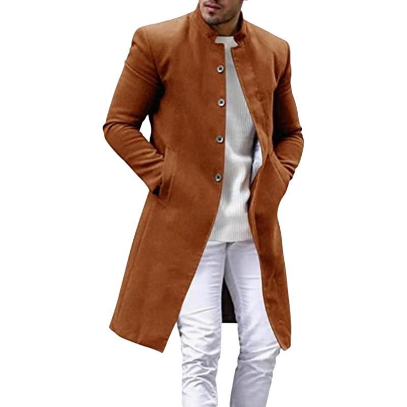 Mens Wool Blend Coat Thickened Classic British Style Fall Winter