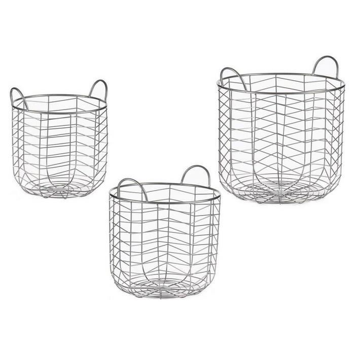 Paniers - Lot de 3 - Métal argenté - Dimensions variées - Pratiques et décoratifs