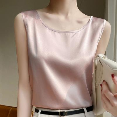 Débardeur col rond sans manches en satin lisse pour femme, débardeur coupe régulière, camisole décontractée, clubs