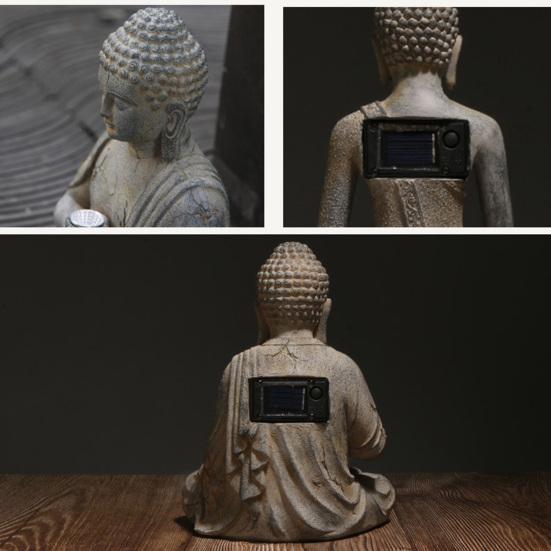 Buddha Statue with Solar Lotus Light Sitting in Meditation Buddha Sculpture Lighted