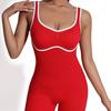 Spring summer Gym Jumpsuit V-neck contrasting Woman Tracksuit yoga clothes women's seamless U-shaped outdoor running fitness suit Workout Sportswear