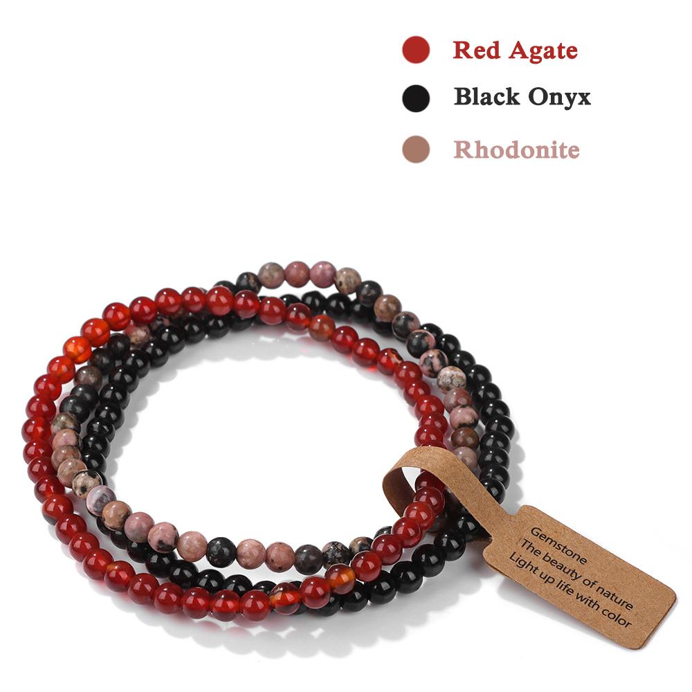 3Pcs/set Natural Green Stone Bracelet 4mm Moss Agates Black Onyx Cat Eye Beads Elastic Bracelets For Women Men Simple Jewelry