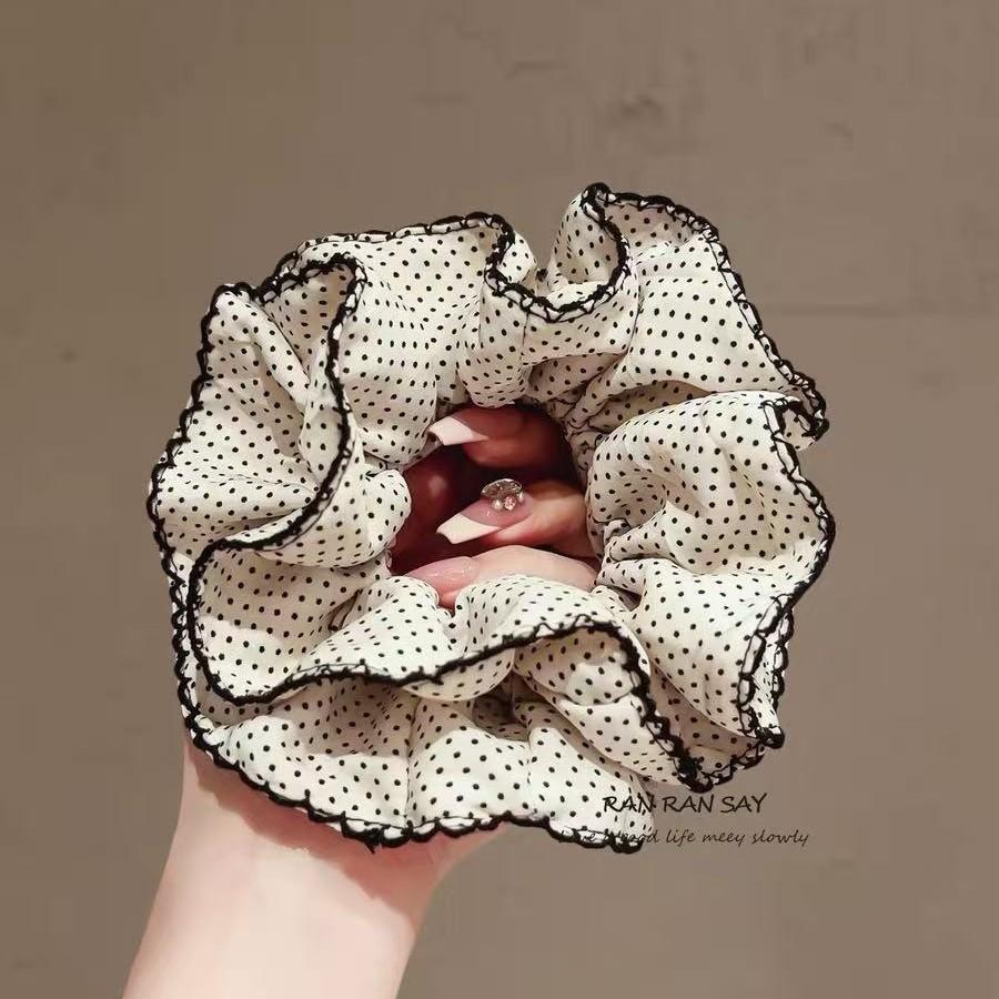 Korean Style Gentle Polka Dot Scrunchie Luxury Hair Tie For Women
