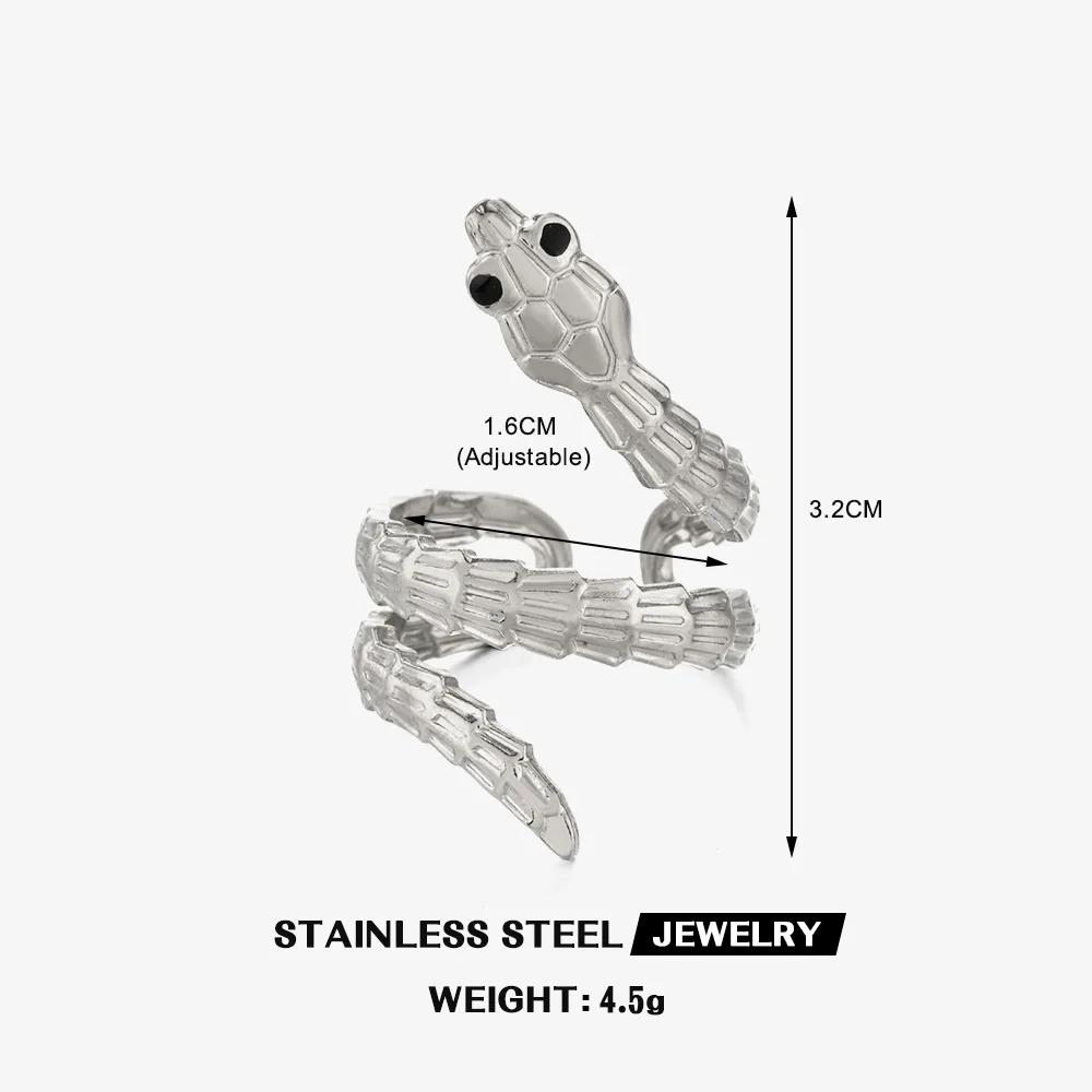 New Fashion Statement Snake Shape Stainless Steel Rings For Women Vintage Gold Color Animal Open Ring Trend Luxury Jewelry