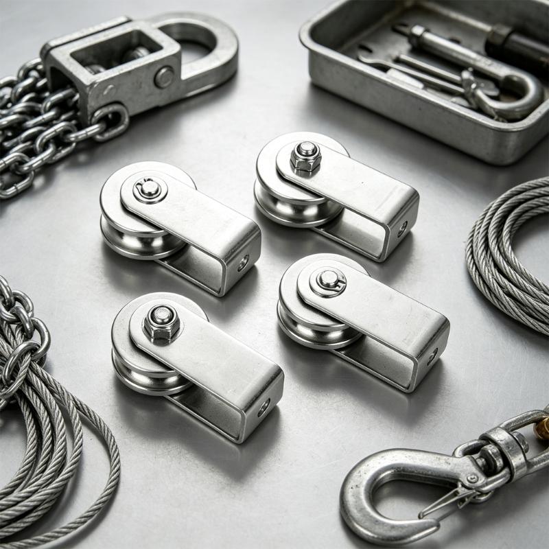 U Grooves Rope Guide Pulley Block Set In Stainless Steel for Fixed Point Mounting, Small Equipment Line Guidance, 4Pack