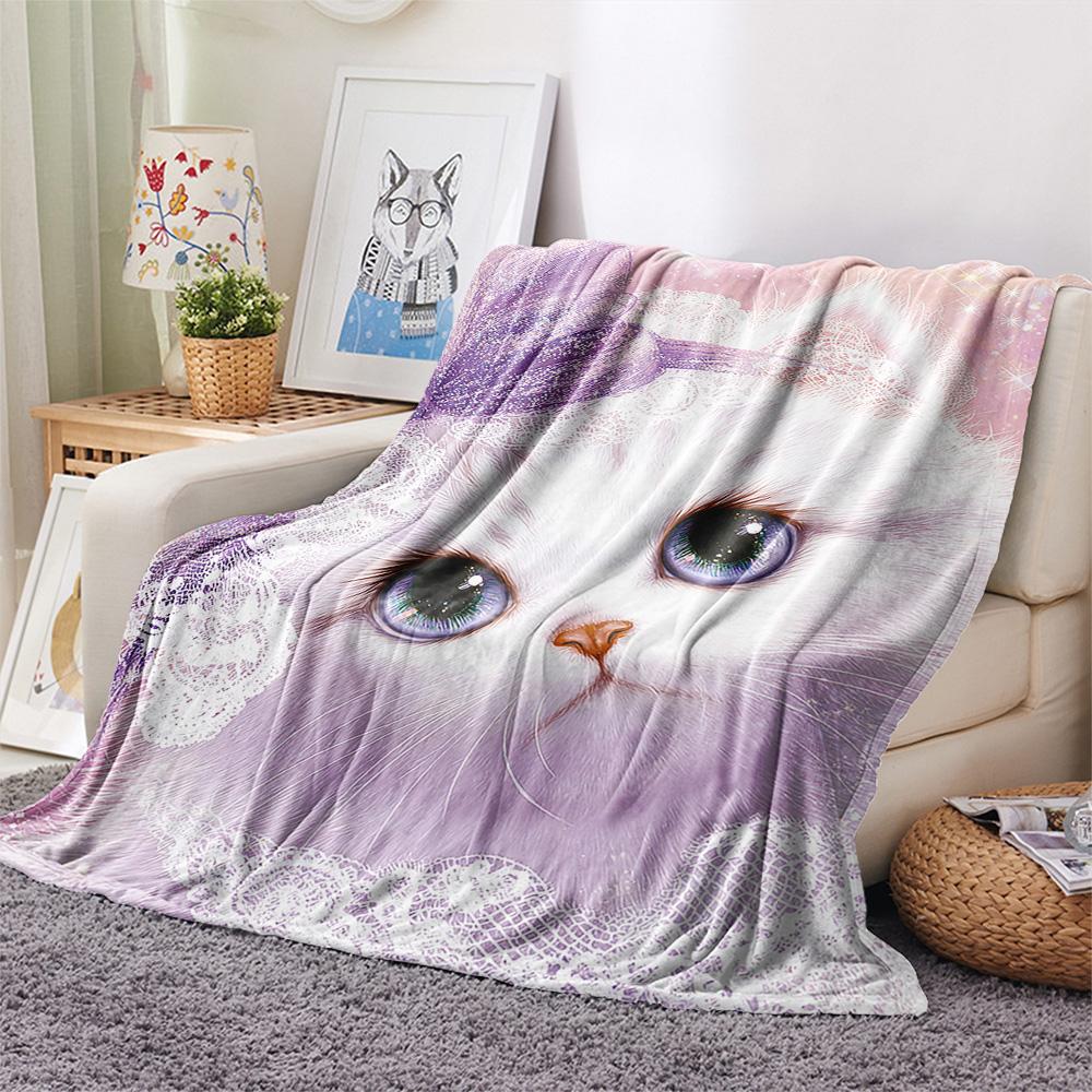 Coperta in Flanella con Stampa di Gatti Bianchi, Alta Qualità, Confortevole per Tutte le Stagioni, Decorazione per la Casa, Calore e Comfort, Perfetta per Regali di Natale