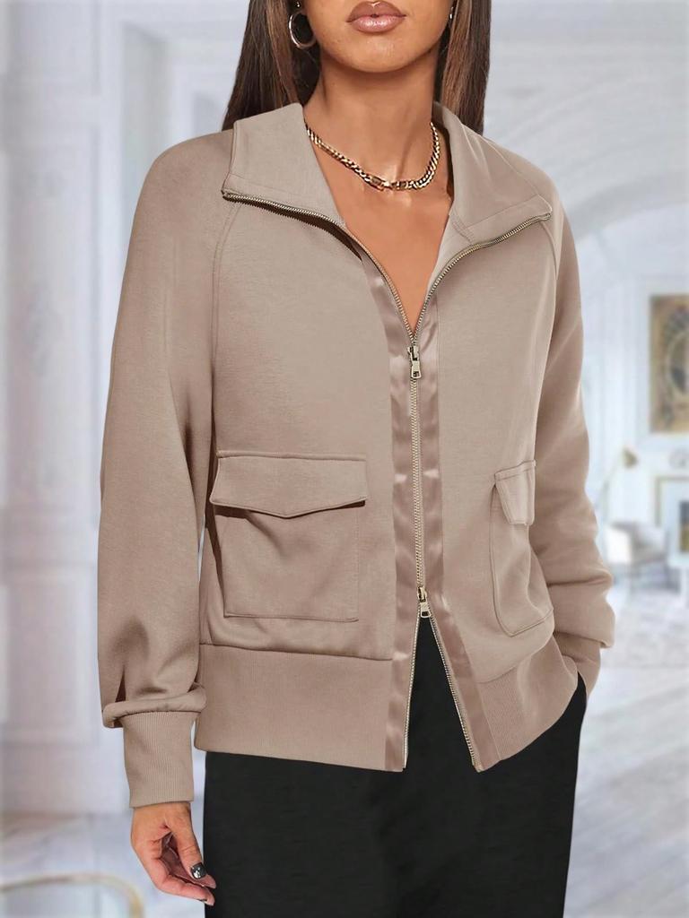 Women's Lightweight Zip Up Sweatshirt Jacket Collared Pocket Casual Outdoor Coat for Running Hiking Travel