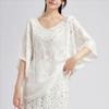 DIMANAF 2025 New Summer Basic Shirt Women Lace O-Neck Blouse Tops Tees Loose White Short Tees