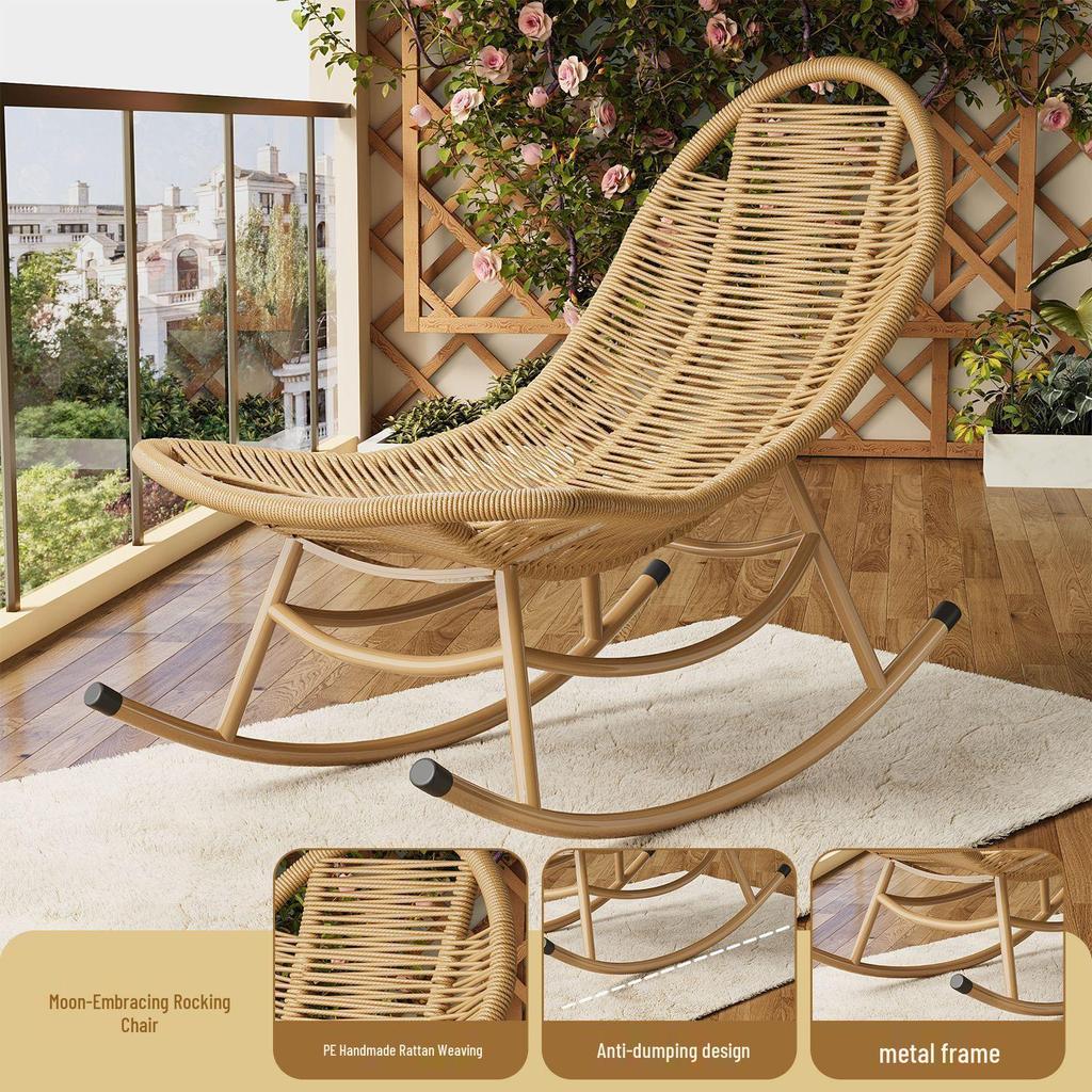 Adult Rattan Rocking Recliner for Garden, Balcony, or Courtyard