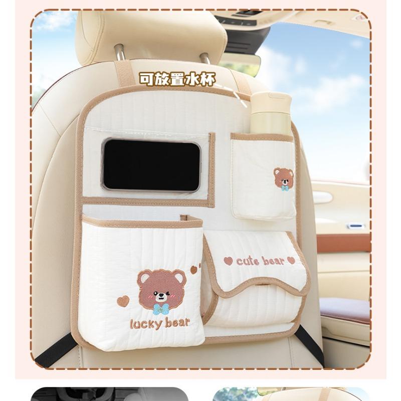 Cartoon Car Back Seat Organizer Fabric Multifunctional Large Capacity Cute Car Trash Bin Tissue Box