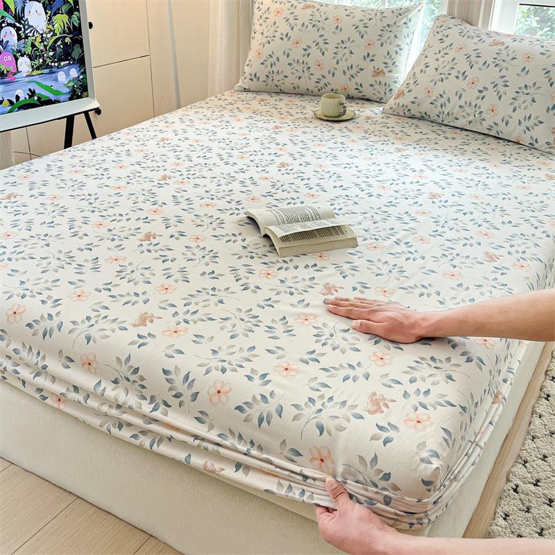 New Cotton Fitted Sheet Single Piece Printed Design Home Bedroom Fitted Sheet All-inclusive Anti-slip Bed Sheet