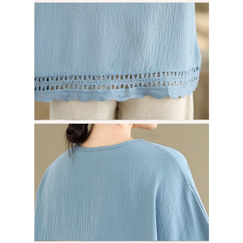 DIMANAF 2025 New Summer Plus Size T-Shirt Women Short Sleeve Solid Basic Hollow Vintage Loose Tops Tees Maxi