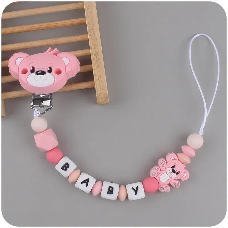 Bebé Personalizado Silicona Nombre Oso de Dibujos Animados Accesorios para Recién Nacidos Cadena para Chupete Juguete para Morder Juguete de Dentición Cadena para Portachupetes