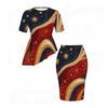 Women Plus Size White Star Printed Round Neck Short Sleeve Two Piece Set Asymmetric Top Pencil Skirt