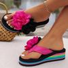 Fashion 2025 New Open Toe Women's Slippers Double Flower Flip Flops Summer Fashion Platform Sandals Plus Size Non-Slip Light Beach Wedge