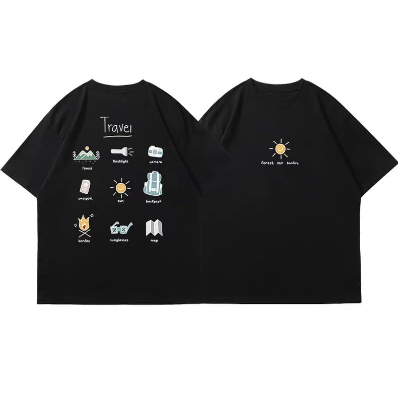 Black Travel Outdoor Camping Casual Brand Tshirt Cotton Graphic Tee Unisex Unisex Summer Streetwear