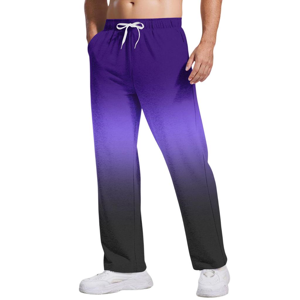 Men's Tie, Gradient Casual Pants With Pockets | Loose Straight Leg, Elastic Waist With Drawstring For Daily & Casual Wear