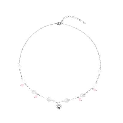 Pink Crystal Heart Pendant Collar Necklace Temperament Choker Necklace Fashion Jewelry Clavicle Chain Necklace Gift