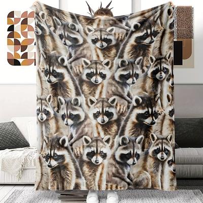 Cute Raccoon Print Flannel Blanket Sofa Bedroom Decorative Blanket Portable Lunch Break Blanket Source