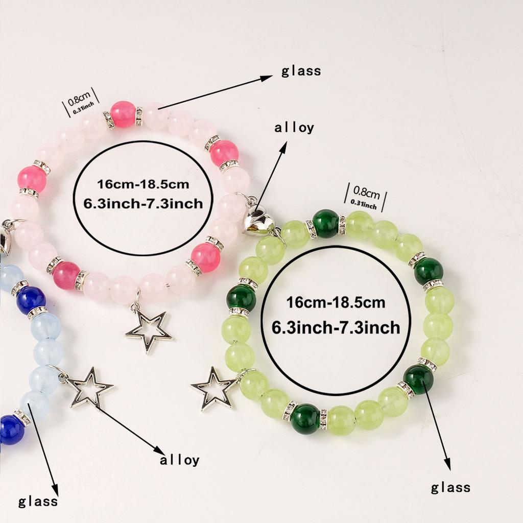 Festive Gifts Colorful Natural Stone Beaded Bracelet Set With Star Charms Sweet Fashion Jewelry For Women Daily Wear Gift