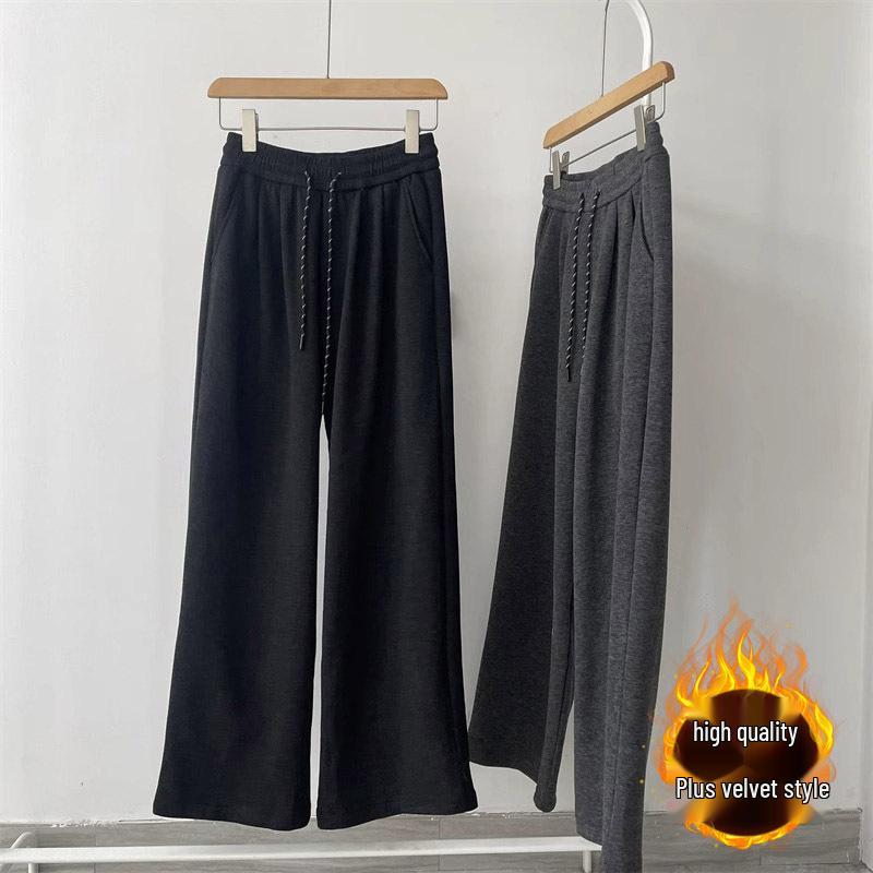 2025 Winter Women's Fleece-lined Slimming Wide-leg Pants - Elastic Waist, Loose Fit, Drapey Style