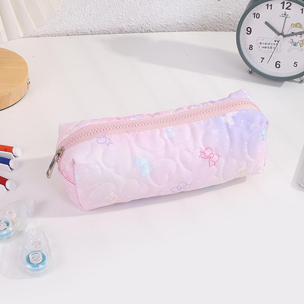 1PC Bowknot Print Pencil Case, Creative Starry Sky Style Portable Zipper Desktop Stationery Storage Bag, Cute Gift for Friends