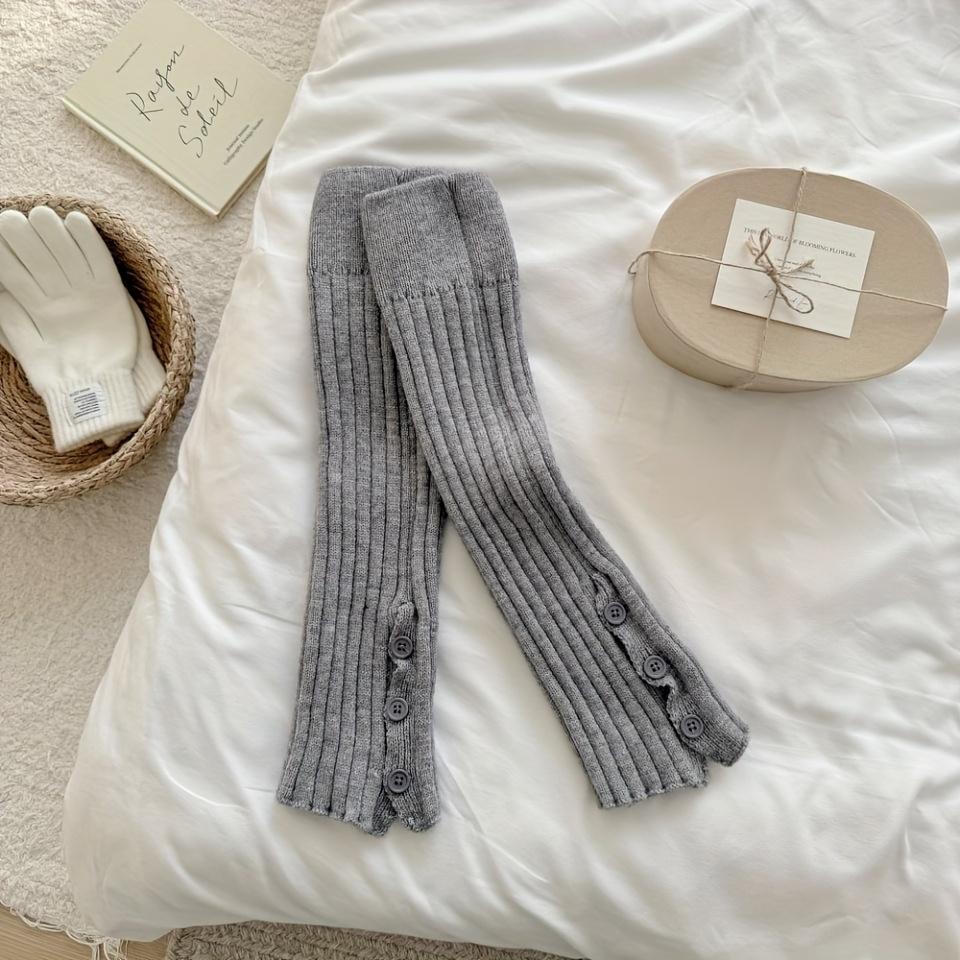 

1 Pair - Women S Autumn And Winter Buttoned Leg Warmers, Vertical Striped Design for a Effect, Versatile Leg Covers One Size сірий колір
