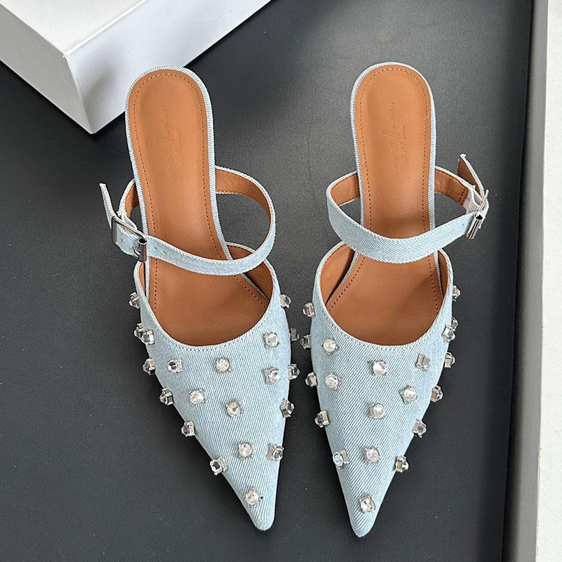 Fashion New Women Pumps Mules Footwear High Heels Shoes Female Luxury Rhinestones Fashion Pointed Toe Ladies Thin Heels Crystal Shoes