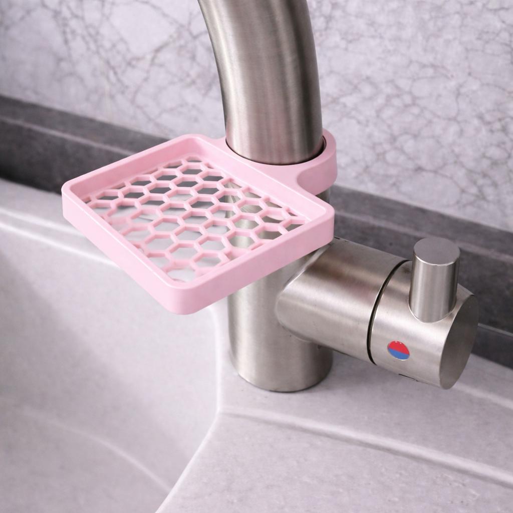Sponge holder for faucet, pink vented sink organizer