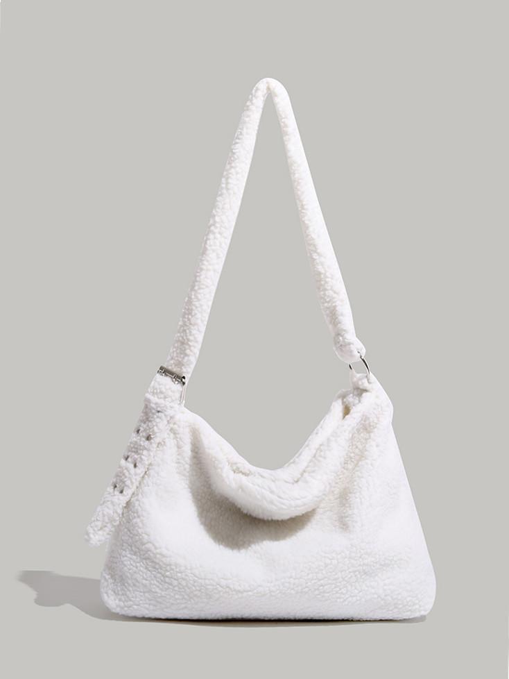 

Autumn and winter bag women s 2025 new soft plush oblique span bag versatile large-capacity lamb wool underarm shoulder bag белый