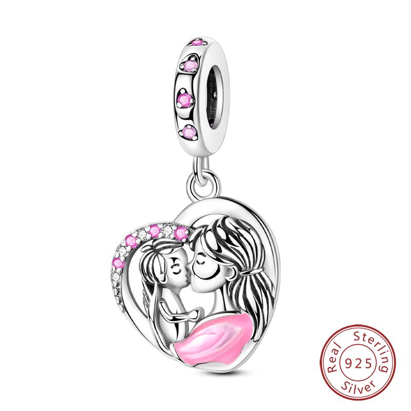 Mother'S Day Copper Pink Heart Shape Embrace Mom Charms Pendants Fit Qikaola Original Bracelet Diy Jewelry Gift