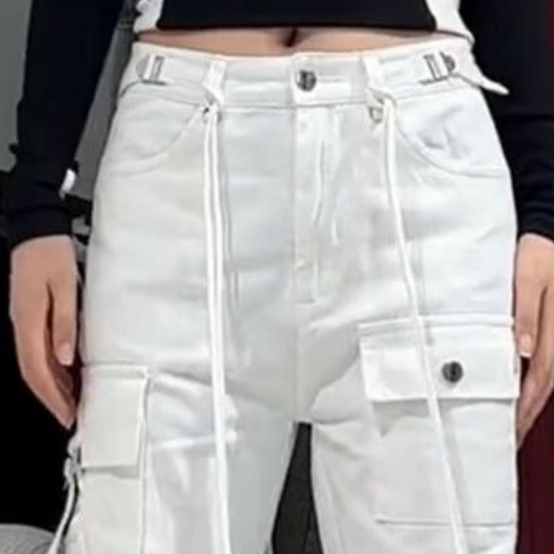 Women's Retro Micro-Flared Cargo Pants with Pockets - Spring/Autumn 2024 Collection