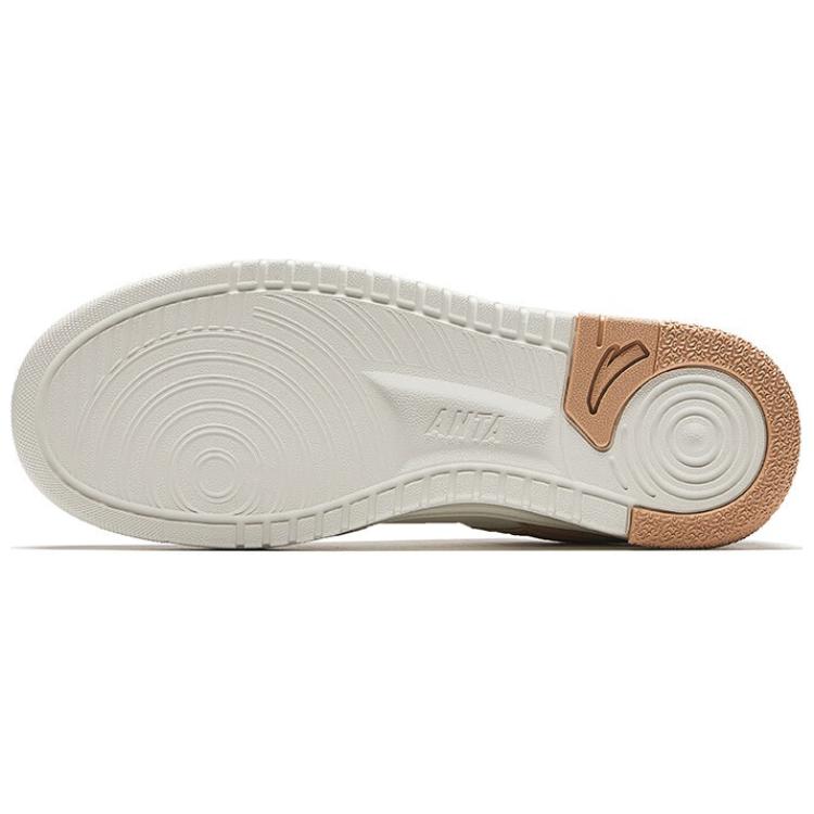 Anta Breaking Bamboo Slip Resistant Cushioning Low Top Skateboard Shoes Women's White Brown Sneakers 122518012-4
