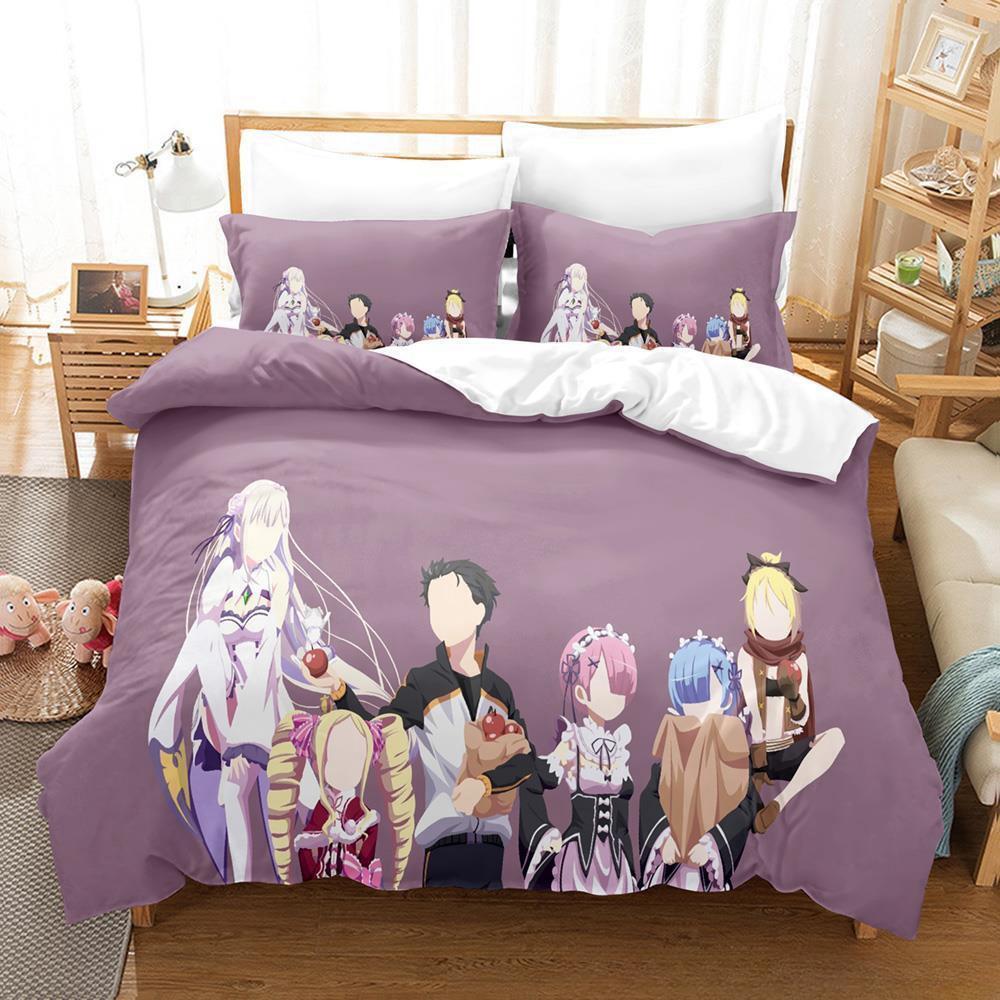 New Re Zero Rem Ram Bedding Set 3d Print Kawaii Cartoon Anime Three-piece Set Adult Kid Bedroom Duvet Cover Sets Home Textiles
