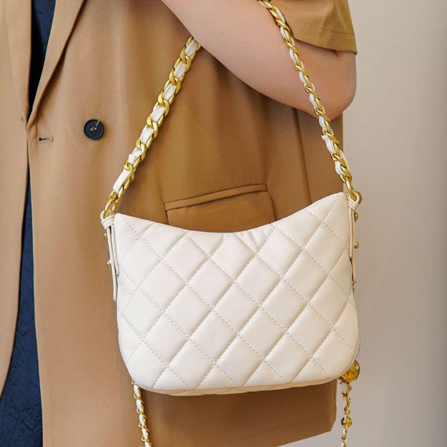 Medium-sized Pu Shoulder Bag With Chain Strap For Daily Wear Black Ivory Brick Red