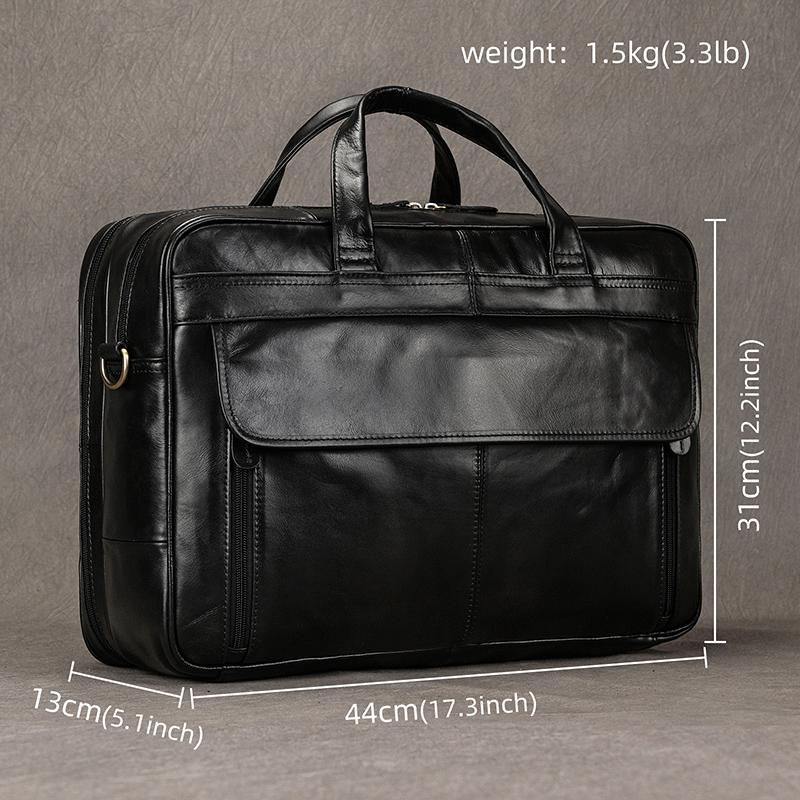 17" Black Mens Genuine Leather Shoulder Bag Messenger Bag Travel Laptop Bag Men Male Document Business Bag Leather Briefcase Bag