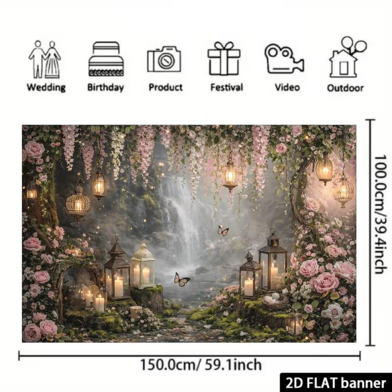 2D Magischer Märchenwald Fotografie Hintergrund mit Kerzen & Schmetterlingen