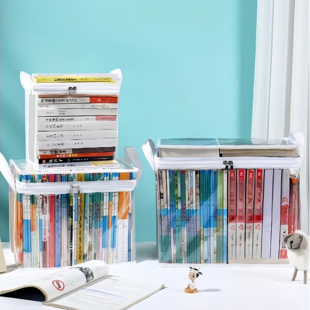 Large Capacity Foldable Storage Bag - Transparent PVC Organizer with Handle for Clothes, Books & Toys, Durable Travel Tote