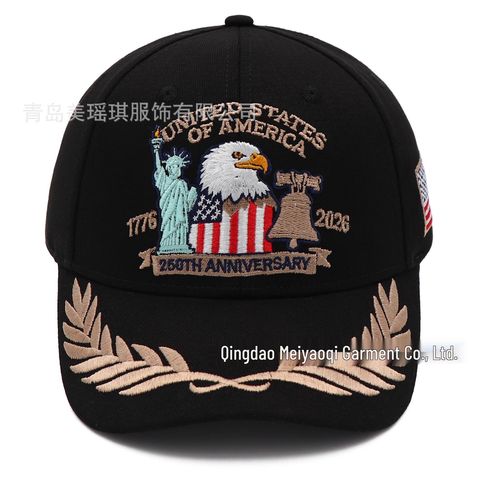 Olive Branch & Bald Eagle American Flag 250th Anniversary Embroidered Cap Adjustable чёрный