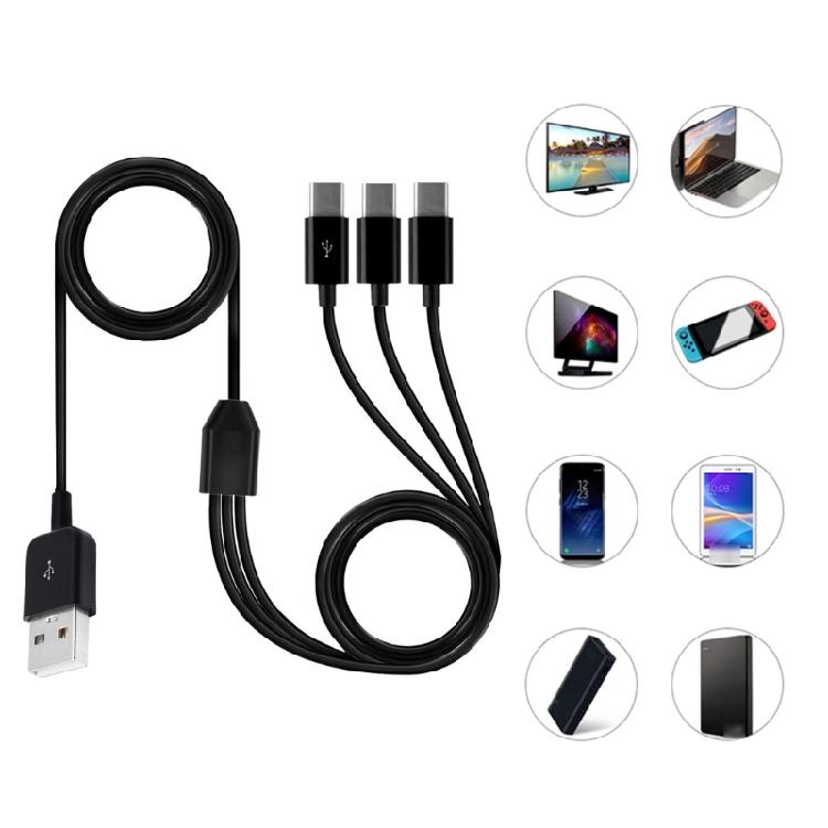 Multi USB C Sync Cable, 3 in 1 Charging Cord with 3 Type-C Male Plug for Mobile