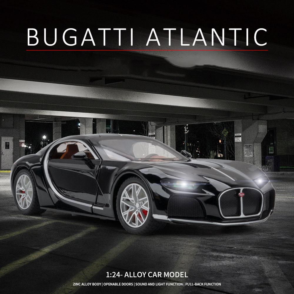 1/24 Scale Bugatti Atlantic Supercar Diecast Car Model Toy, Pull Back Toy Vehicle with Sound and Light for Kids Toddler Boys Girls Gift Collection