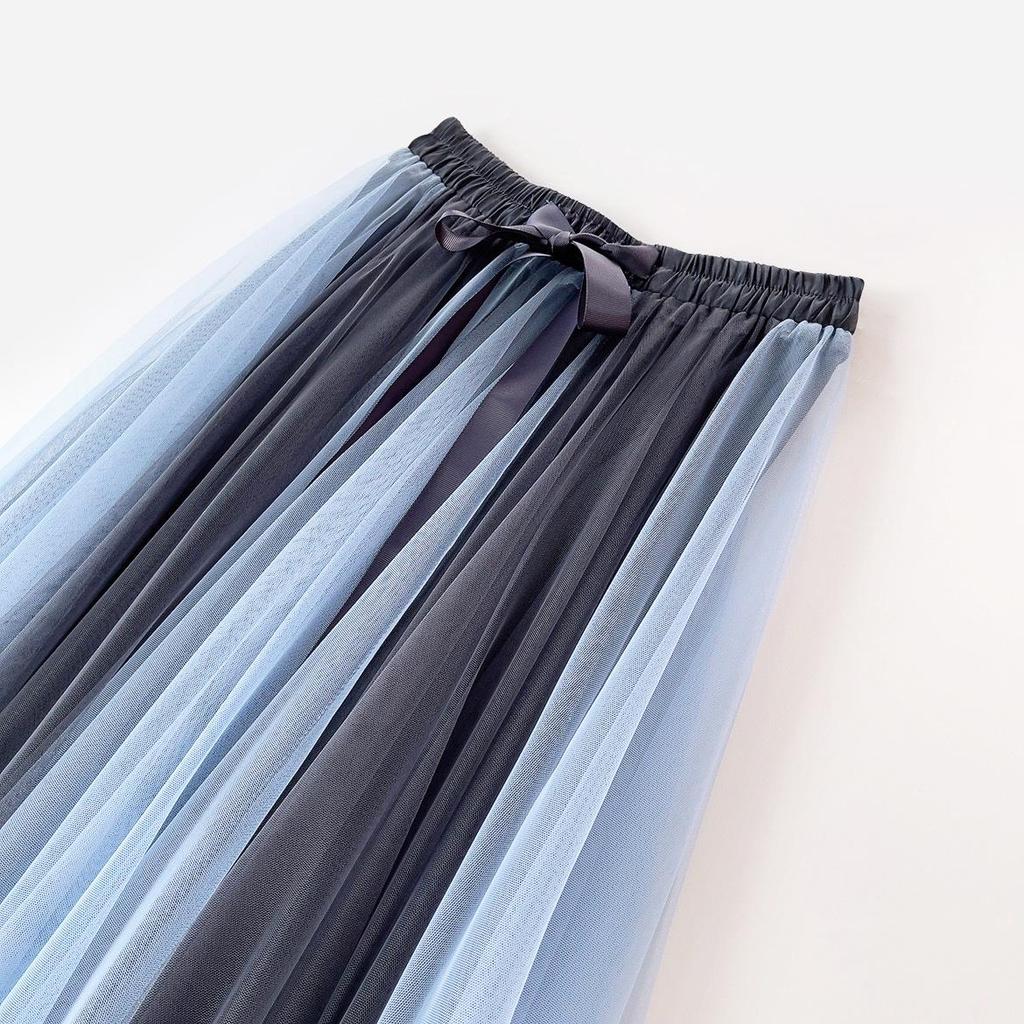 2024 Color-Block Mesh Dress - Gentle, Korean-Style, Four-Season Long Skirt