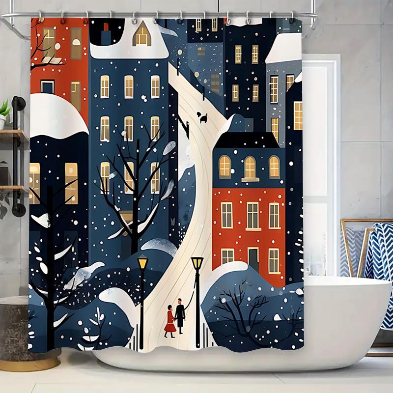 

Stylish Winter Scene Shower Curtain For Home Decor - Vibrant Colors And Romantic Atmosphere Waterproof Durable Elevate Space W60H190(CM)-1 Pcs